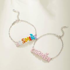 Personalized Enamel Bubble Name Bracelet, Colorful 3D Bubble Letter Bracelet