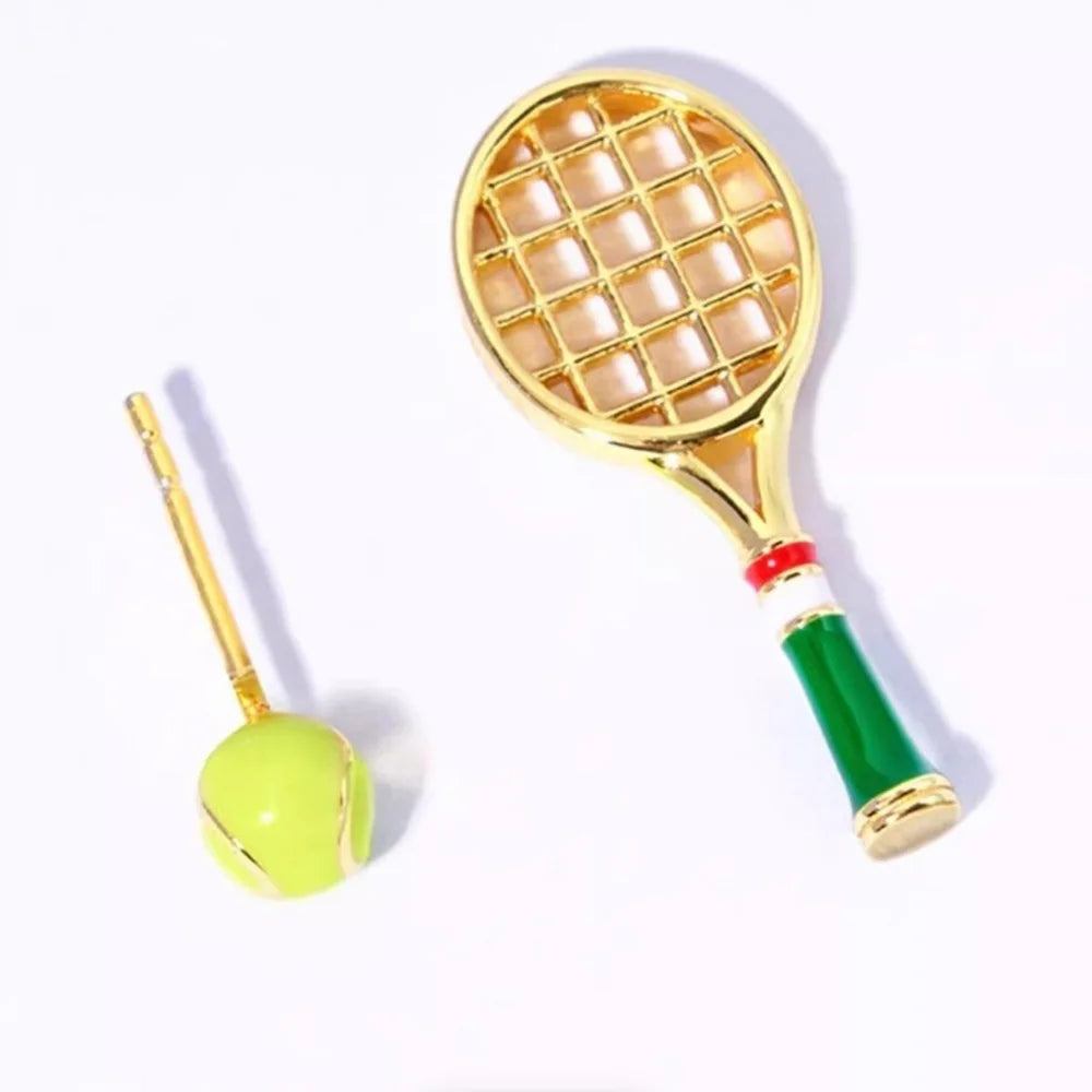 Golden Tennis Racket & Ball Stud Earring