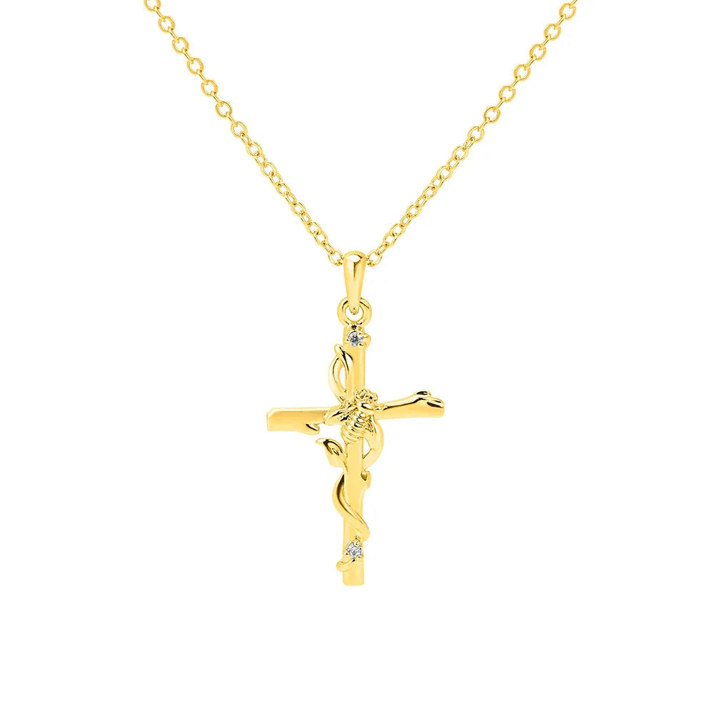 Cross Bee Necklace with Birthstone