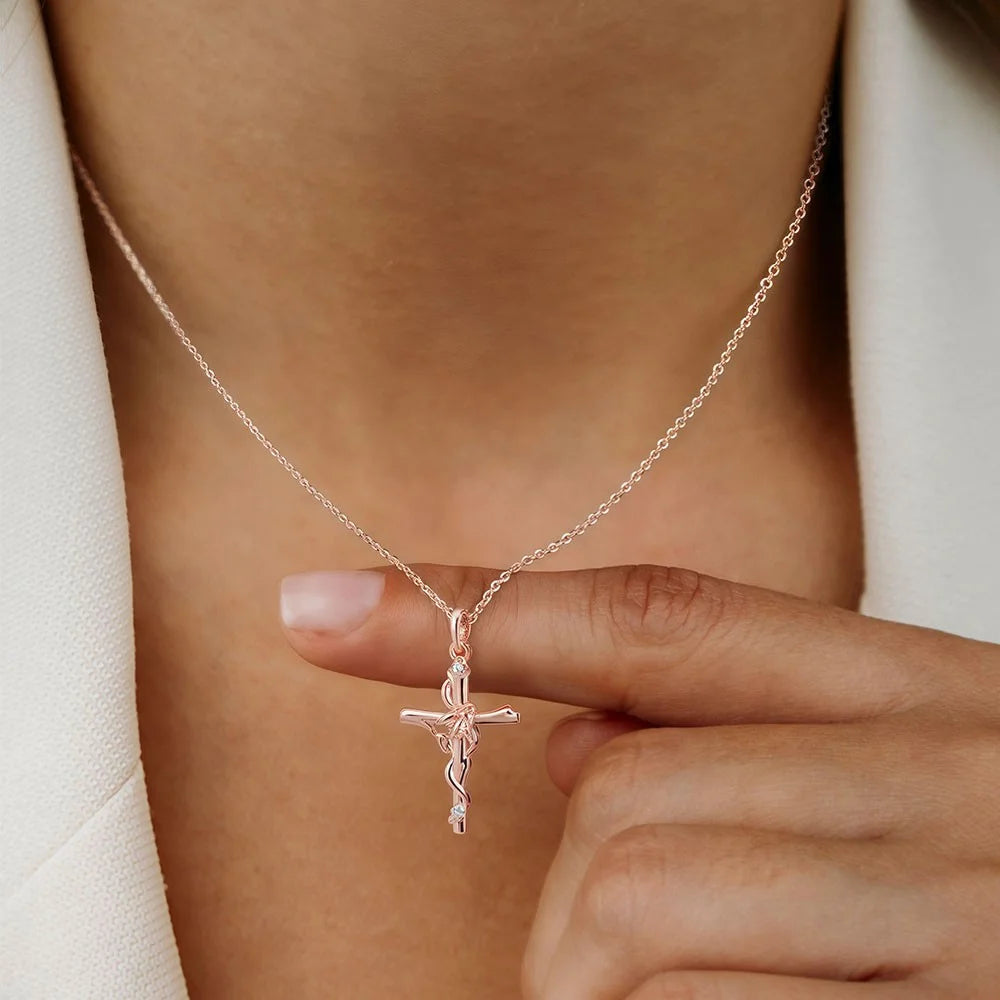 Cross Bee Necklace with Birthstone