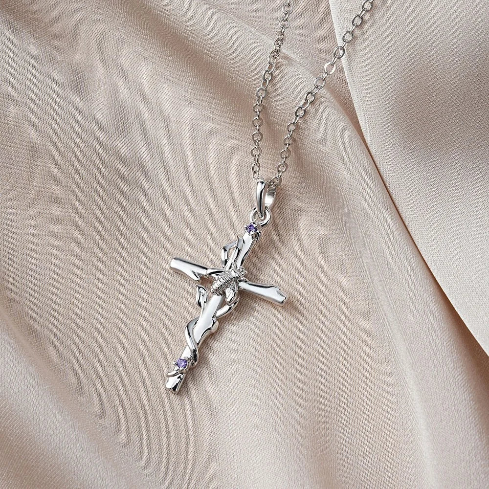 Cross Bee Necklace with Birthstone