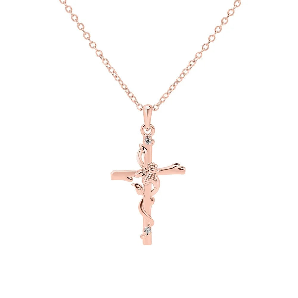 Cross Bee Necklace with Birthstone