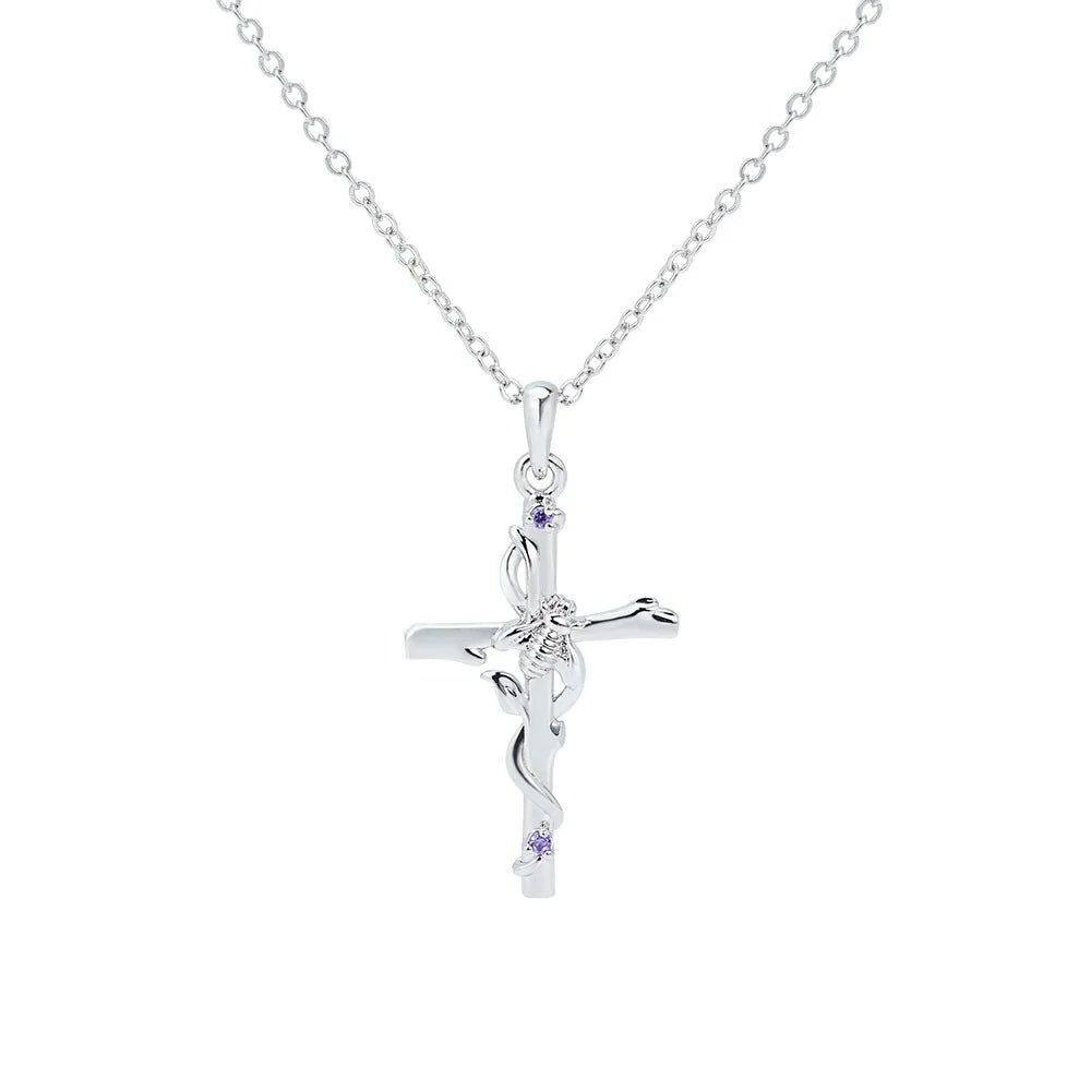 Cross Bee Necklace with Birthstone