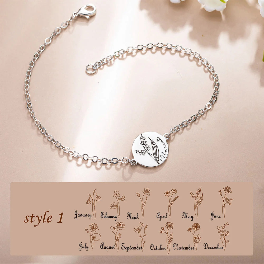 Personalized Name & Birth Flower Bracelet