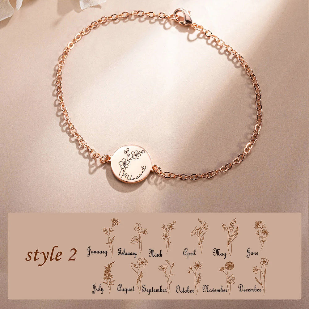 Personalized Name & Birth Flower Bracelet
