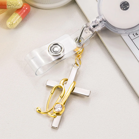 Birthstone Stethoscope Cross Charm for ID Badge Reel