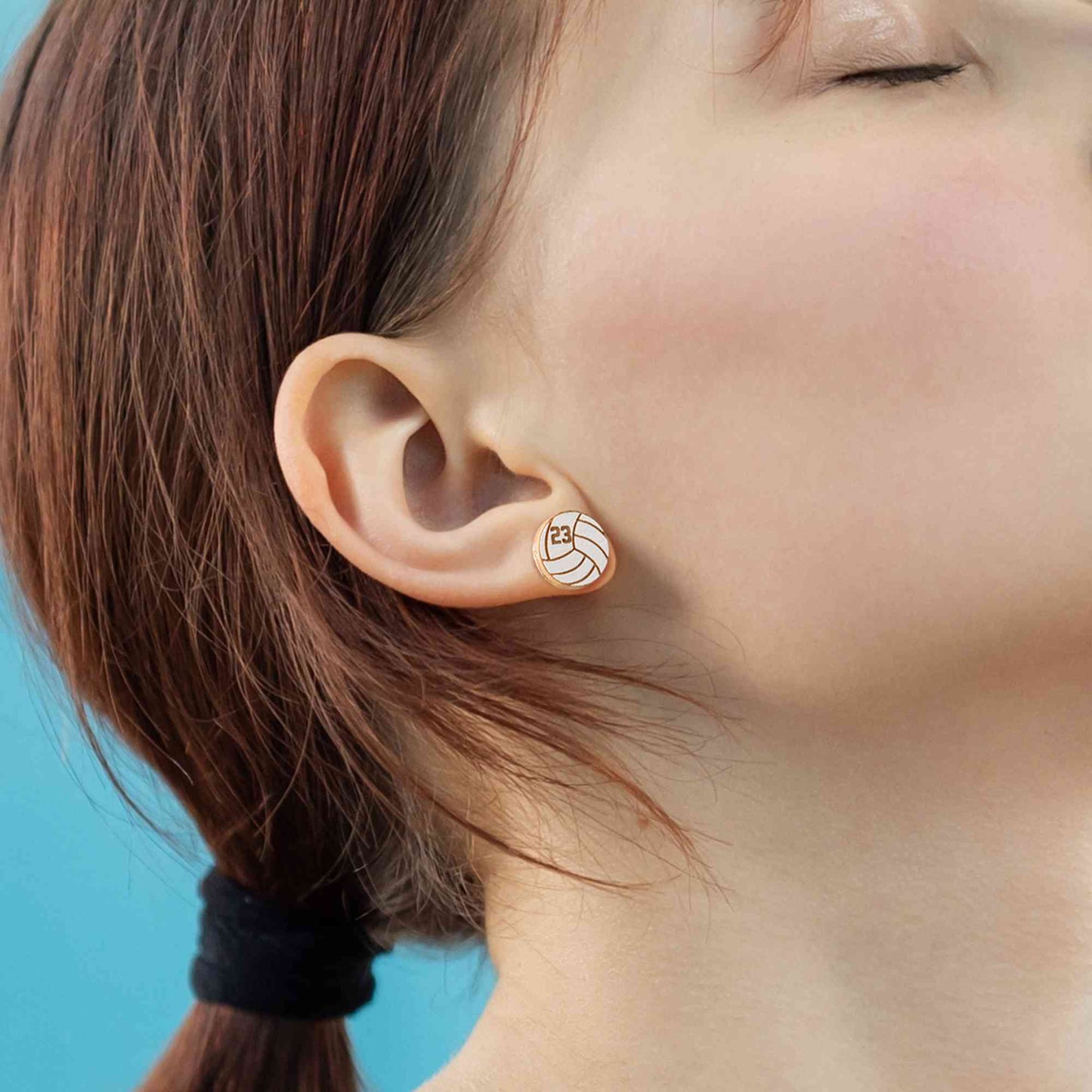 Wooden Number Volleyball Stud Earrings