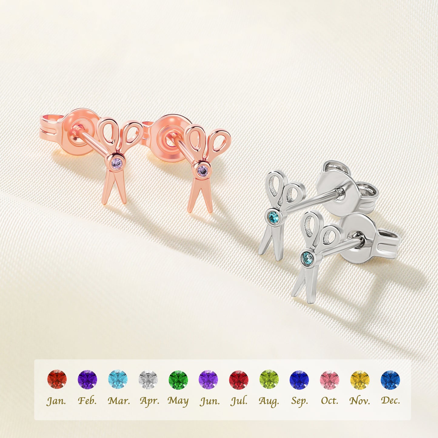 Custom Tiny Scissors Ear Piercing with Birthstone