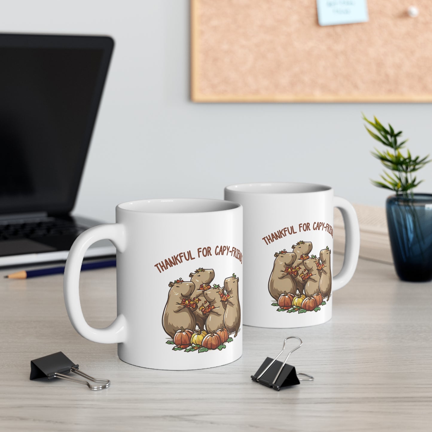 Thankful for Capy-friends, Thanksgiving Capybara Themed 11oz Ceramic Mug