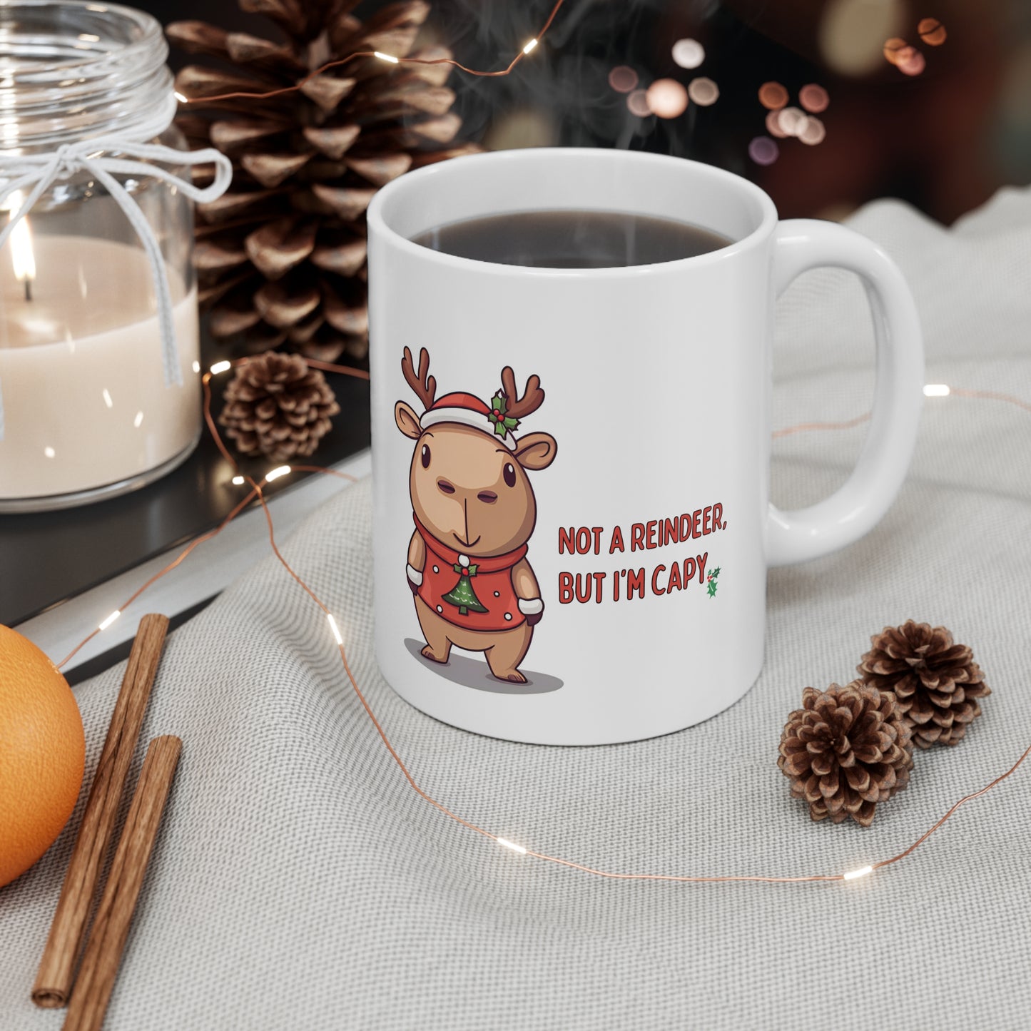 Christmas Reindeer Capybara Themed 11oz Ceramic Mug