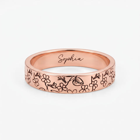 Custom Birth Flower Stacking Ring with Engraving