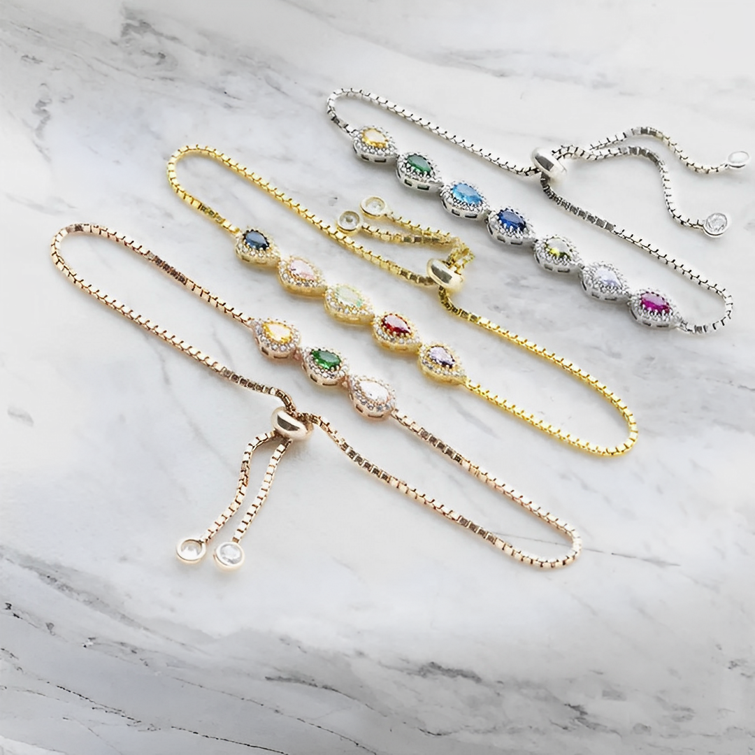 Adjustable Dropshaped Birthstones Family Bracelet