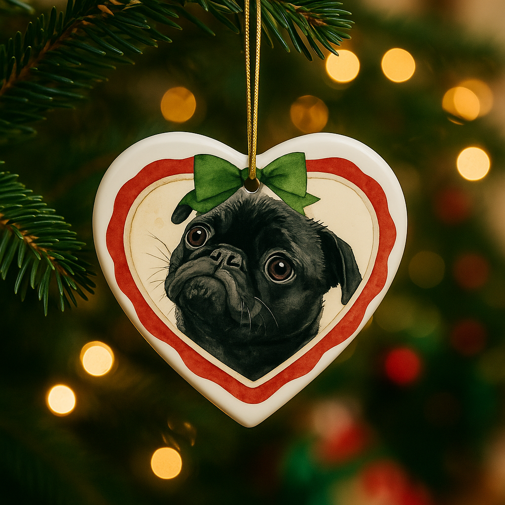 Pet Watercolor Christmas Personalized Heart Tree Ornament