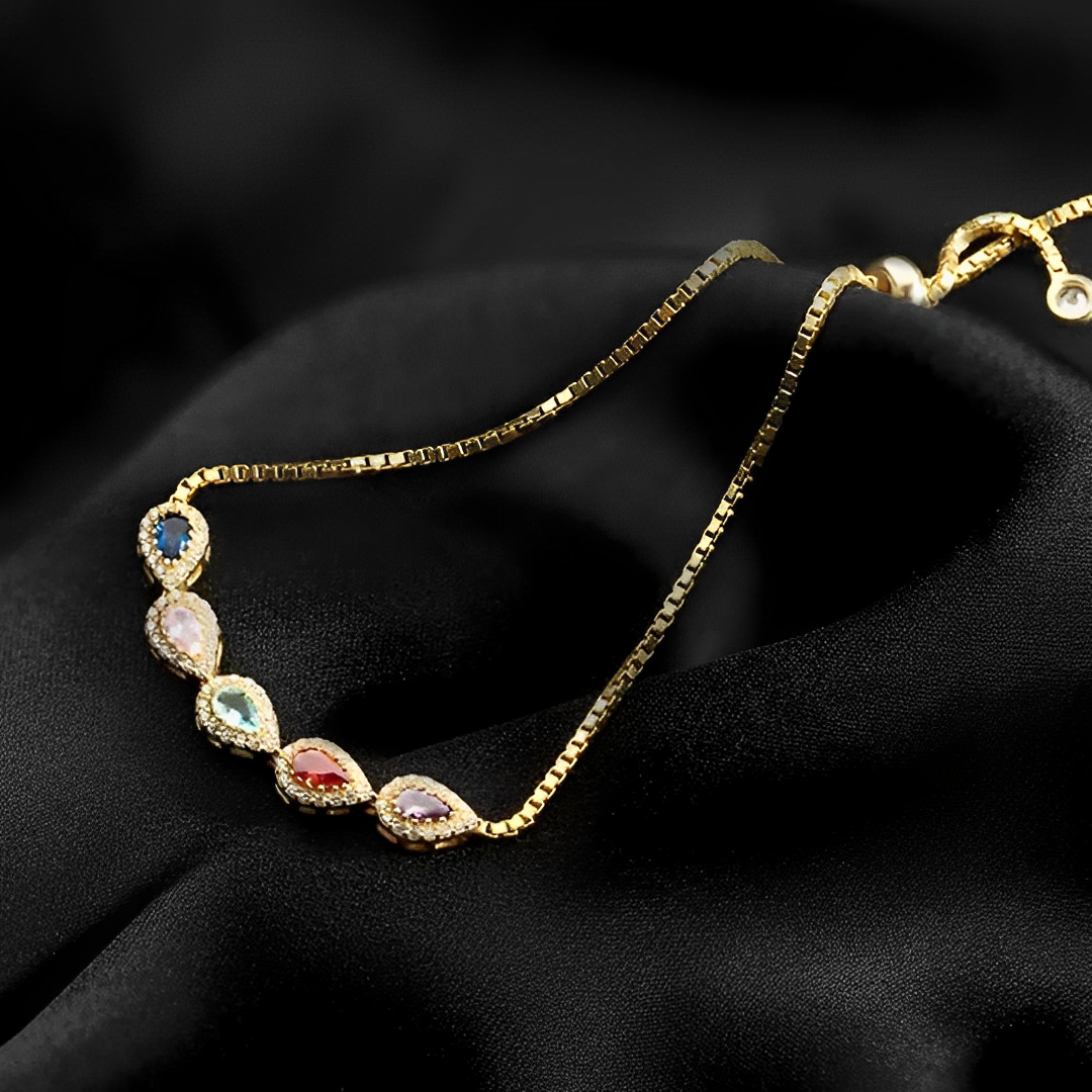 Adjustable Dropshaped Birthstones Family Bracelet