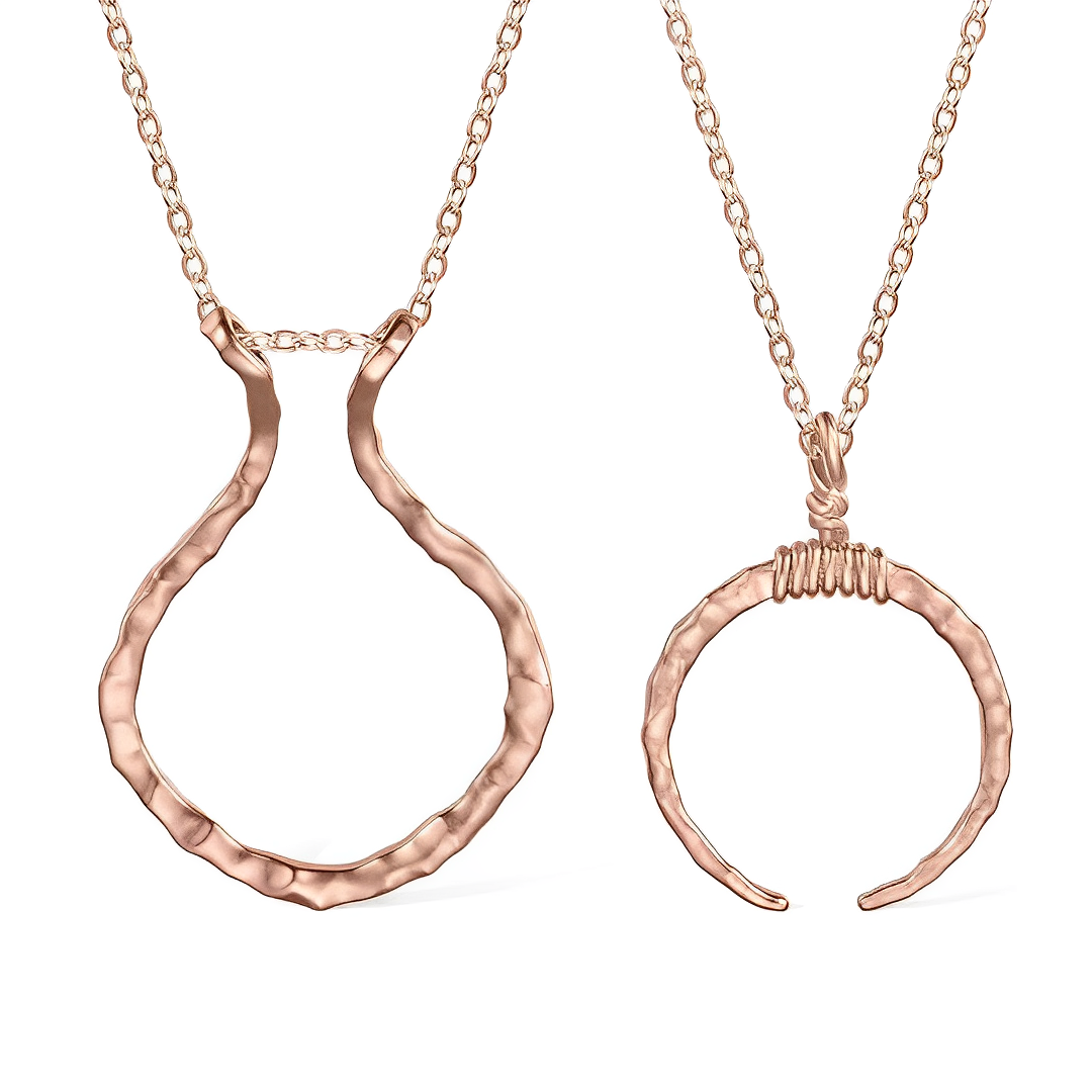 Hammered Wedding Ring Holder Necklace, New Moon and Classic Style