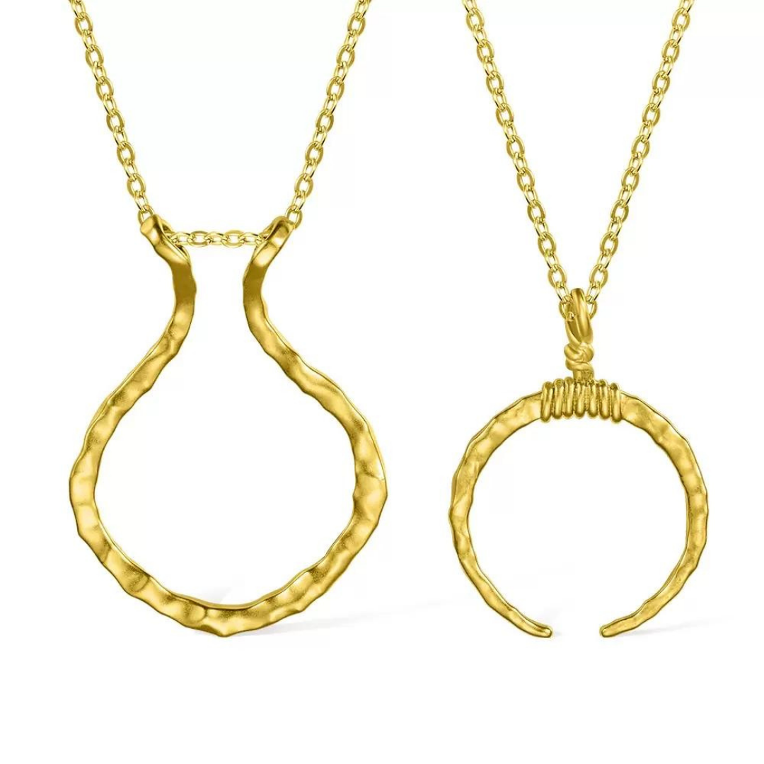 Hammered Wedding Ring Holder Necklace, New Moon and Classic Style