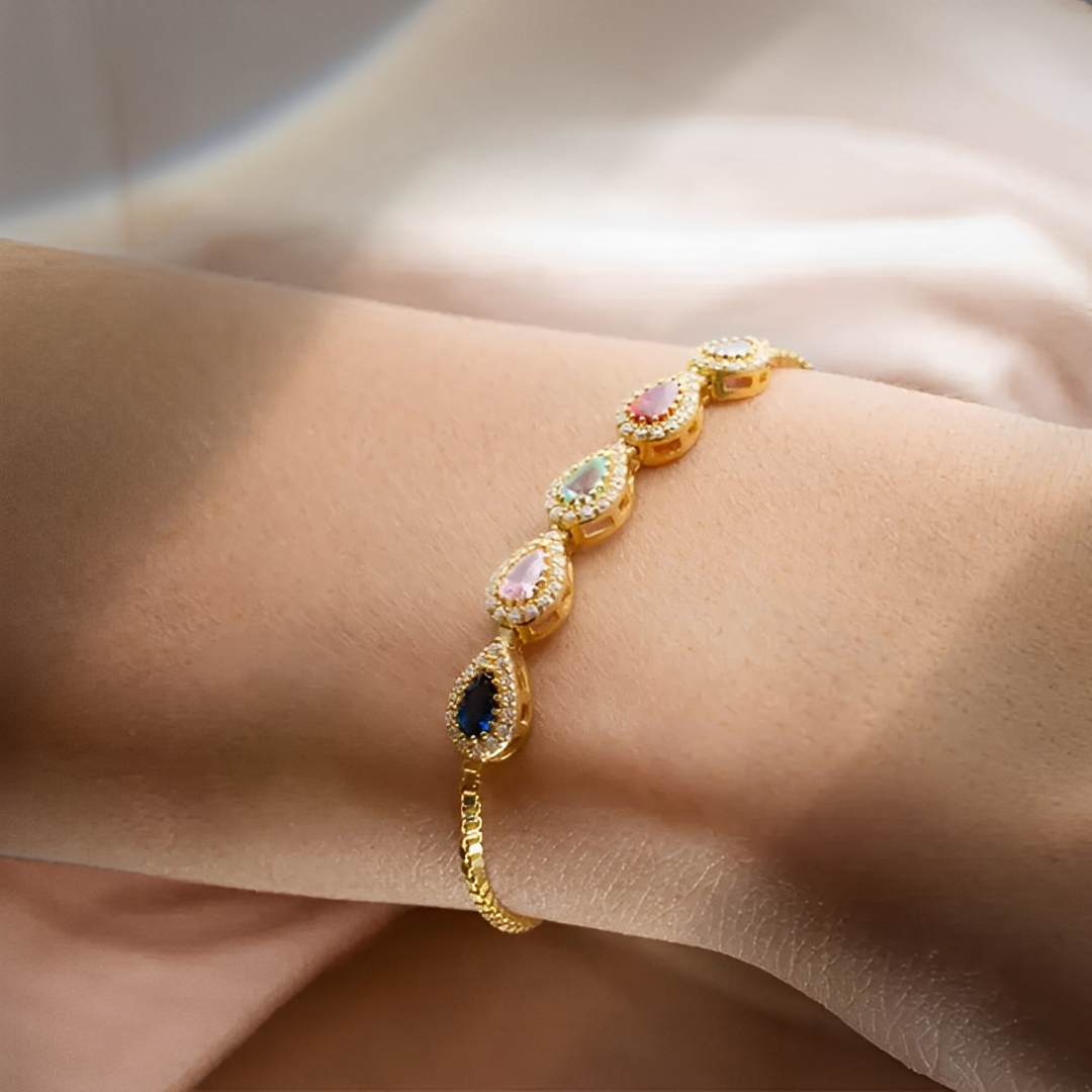 Adjustable Dropshaped Birthstones Family Bracelet