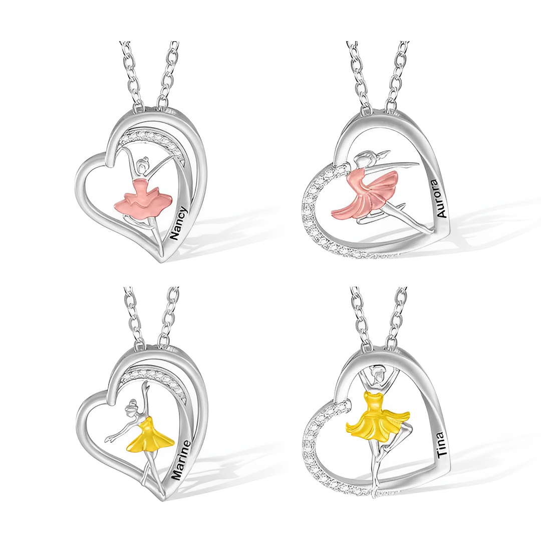 Ballerina Heart Necklace with Custom Name