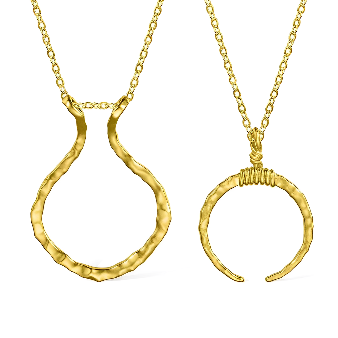 Hammered Wedding Ring Holder Necklace, New Moon and Classic Style