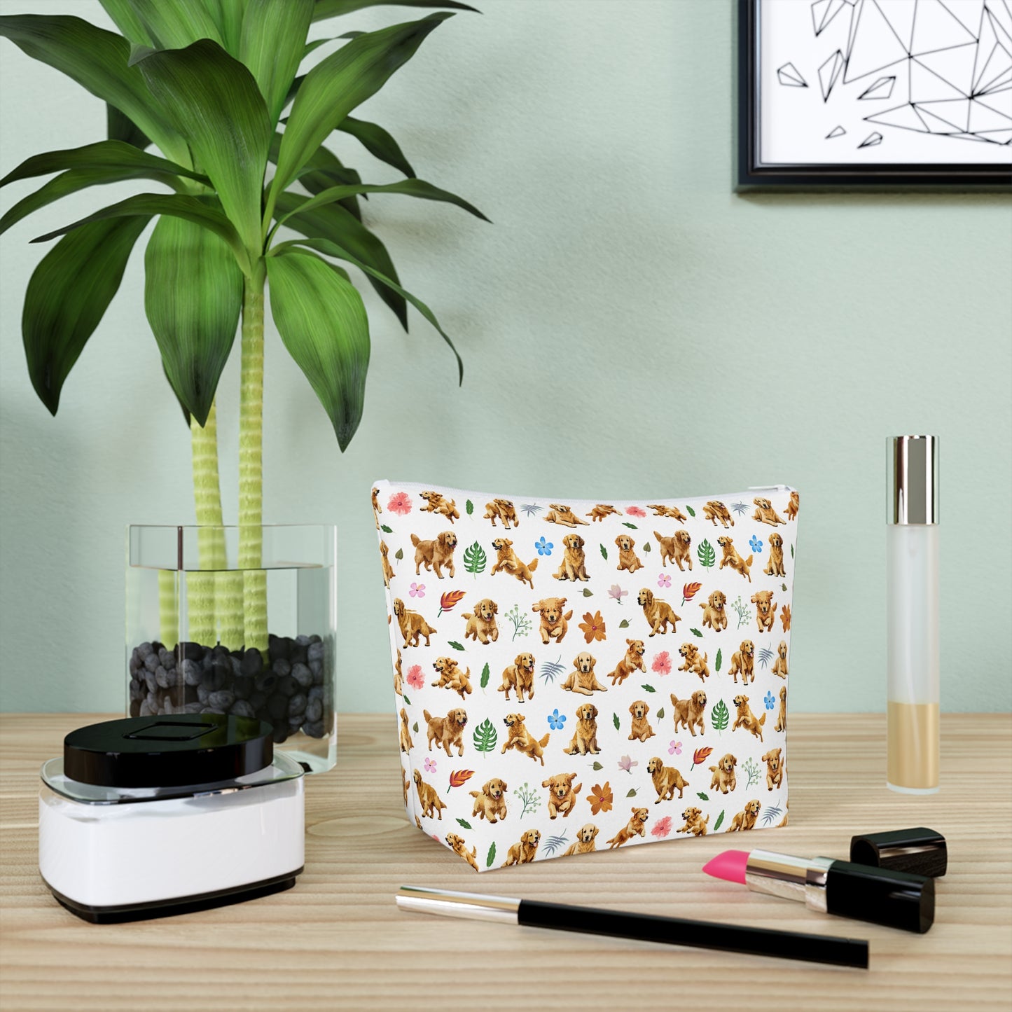 Golden Retriever Print Cotton Cosmetic Bag/Make up Organizer & Travel Pouch