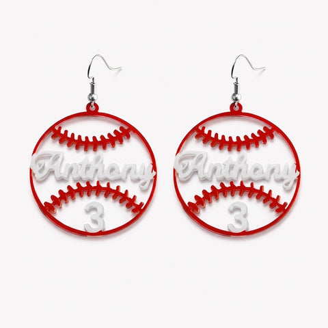 Custom Name Baseball Earrings with Number
