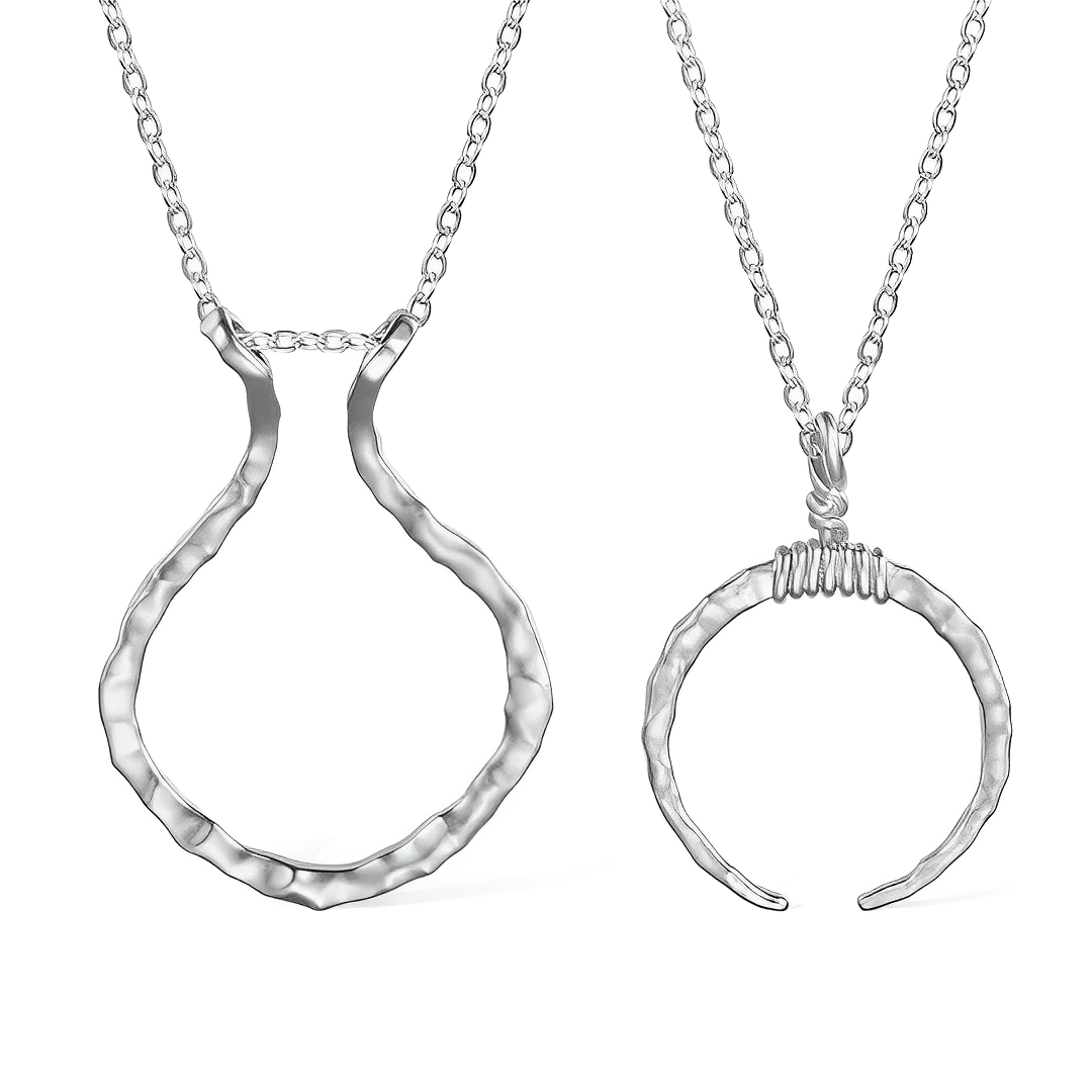 Hammered Wedding Ring Holder Necklace, New Moon and Classic Style
