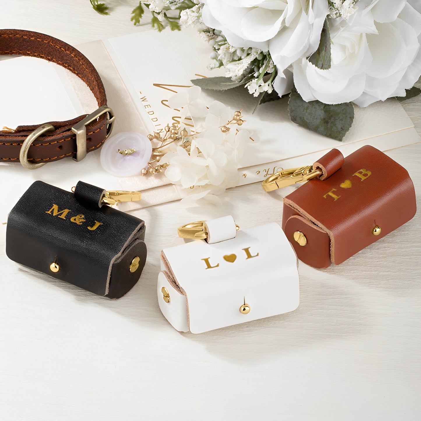 Personalized Wedding Ring Bearer Pouch for Dogs with Collar Attachment
