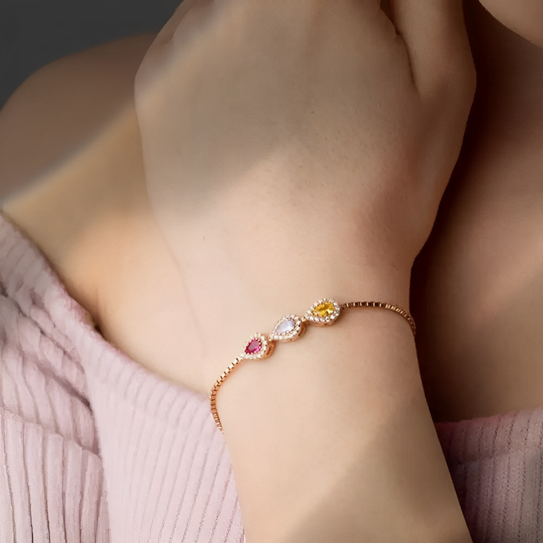Adjustable Dropshaped Birthstones Family Bracelet