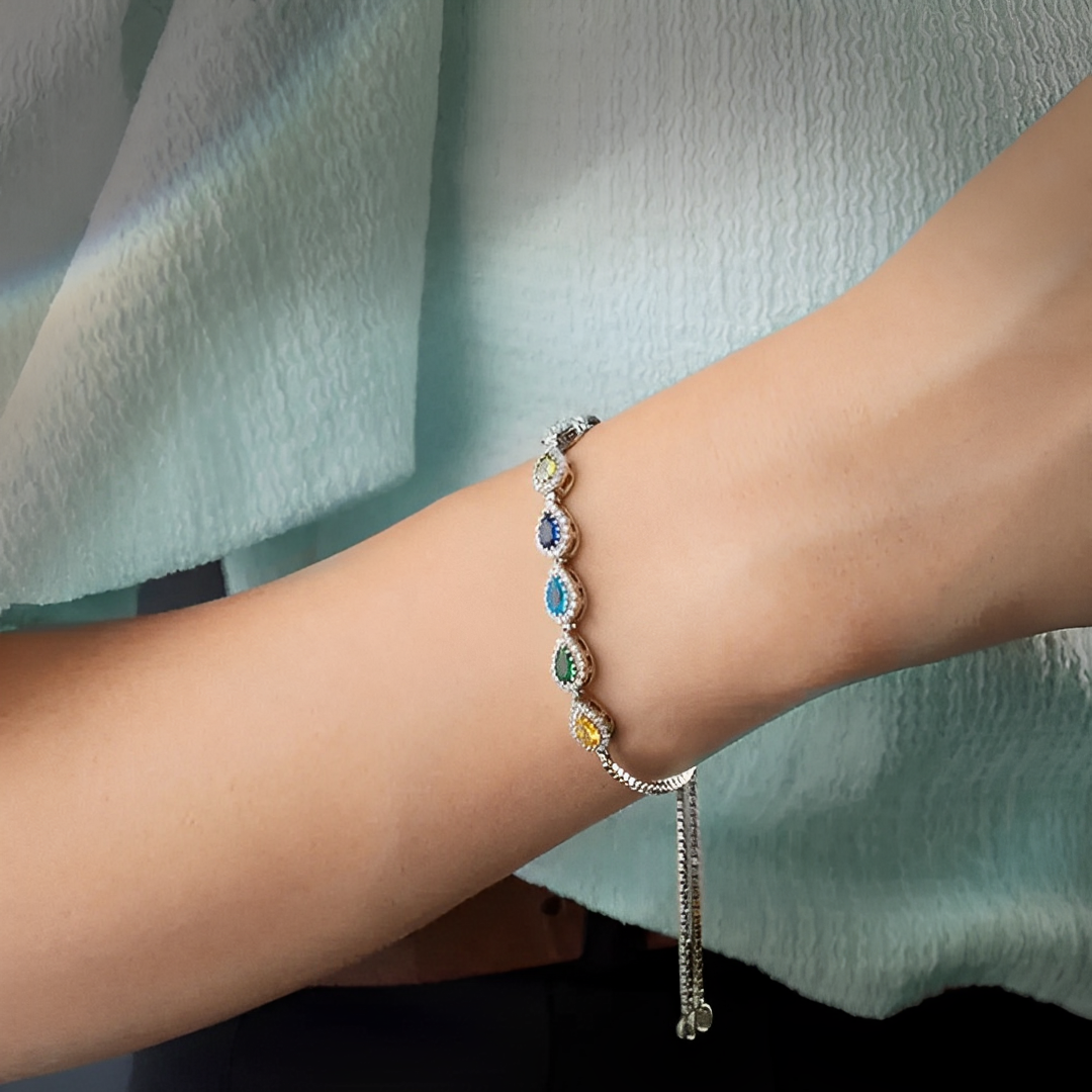 Adjustable Dropshaped Birthstones Family Bracelet
