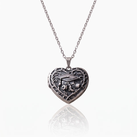 Graduation Cap Heart Locket Necklace with Photos