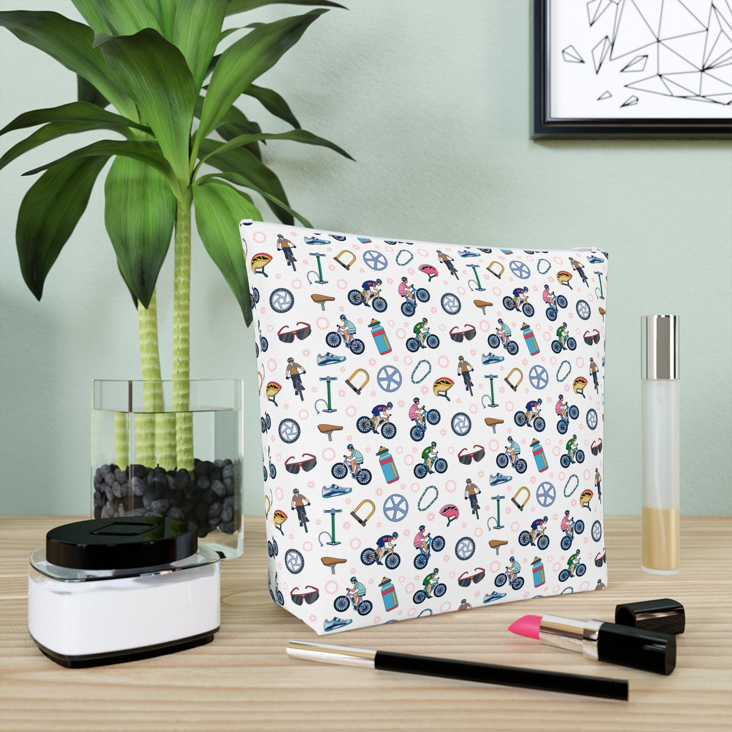 Mountain Biking Print Cotton Cosmetic Bag/Makeup Organizer & Travel Pouch