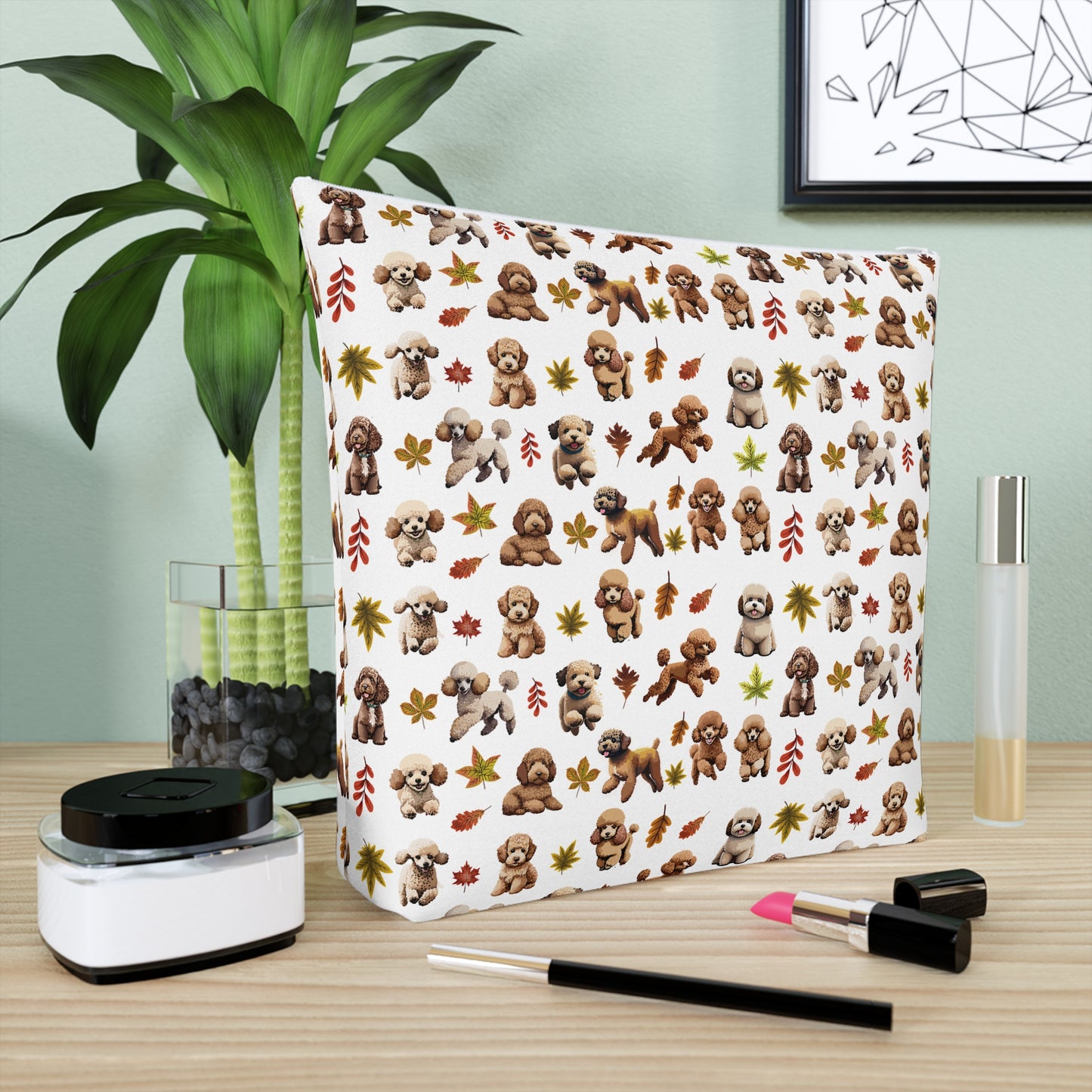 Poodle Print Cotton Cosmetic Bag/Makeup Travel Pouch