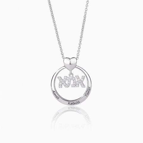 Engraved Hebrew Name Circle Pendant Necklace