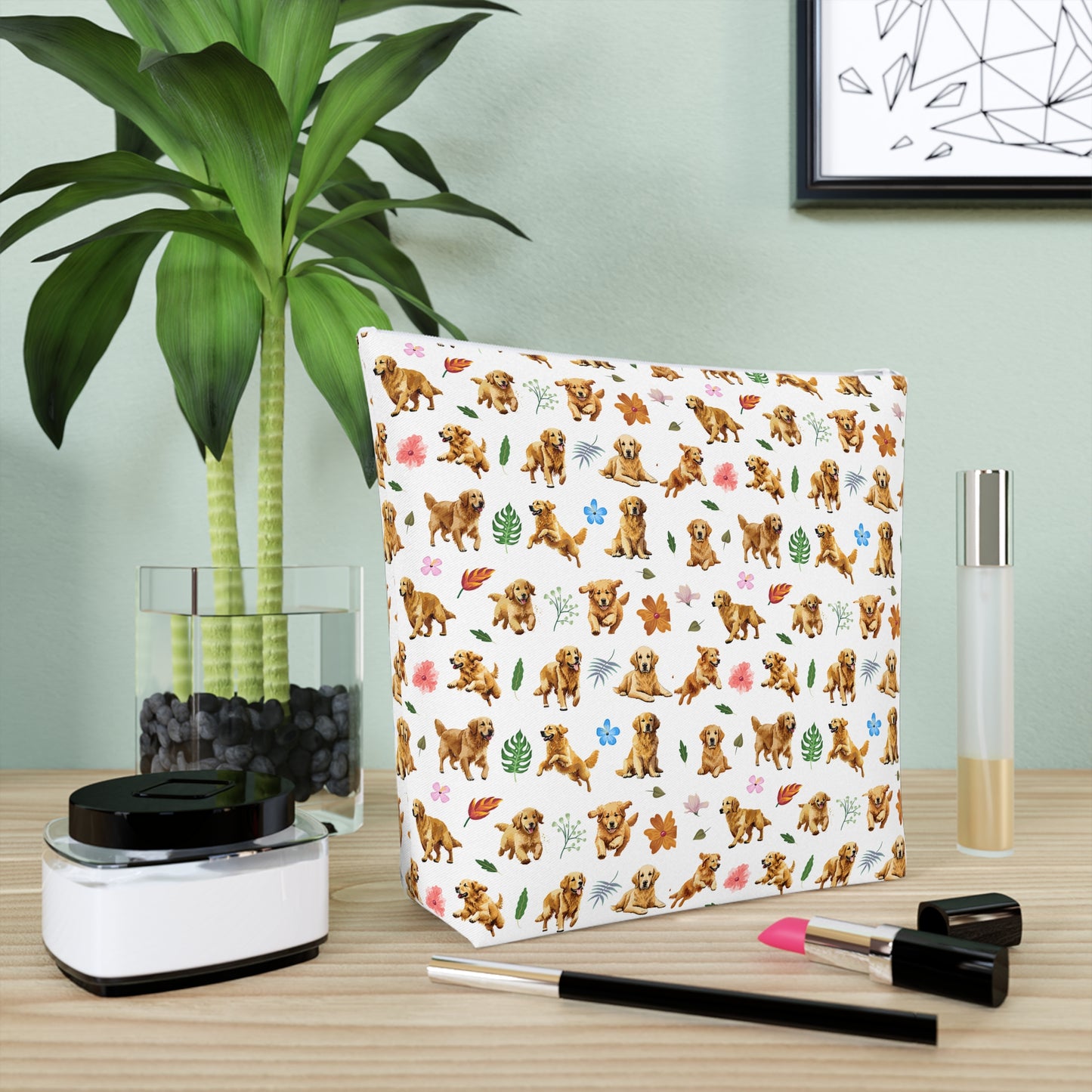 Golden Retriever Print Cotton Cosmetic Bag/Make up Organizer & Travel Pouch