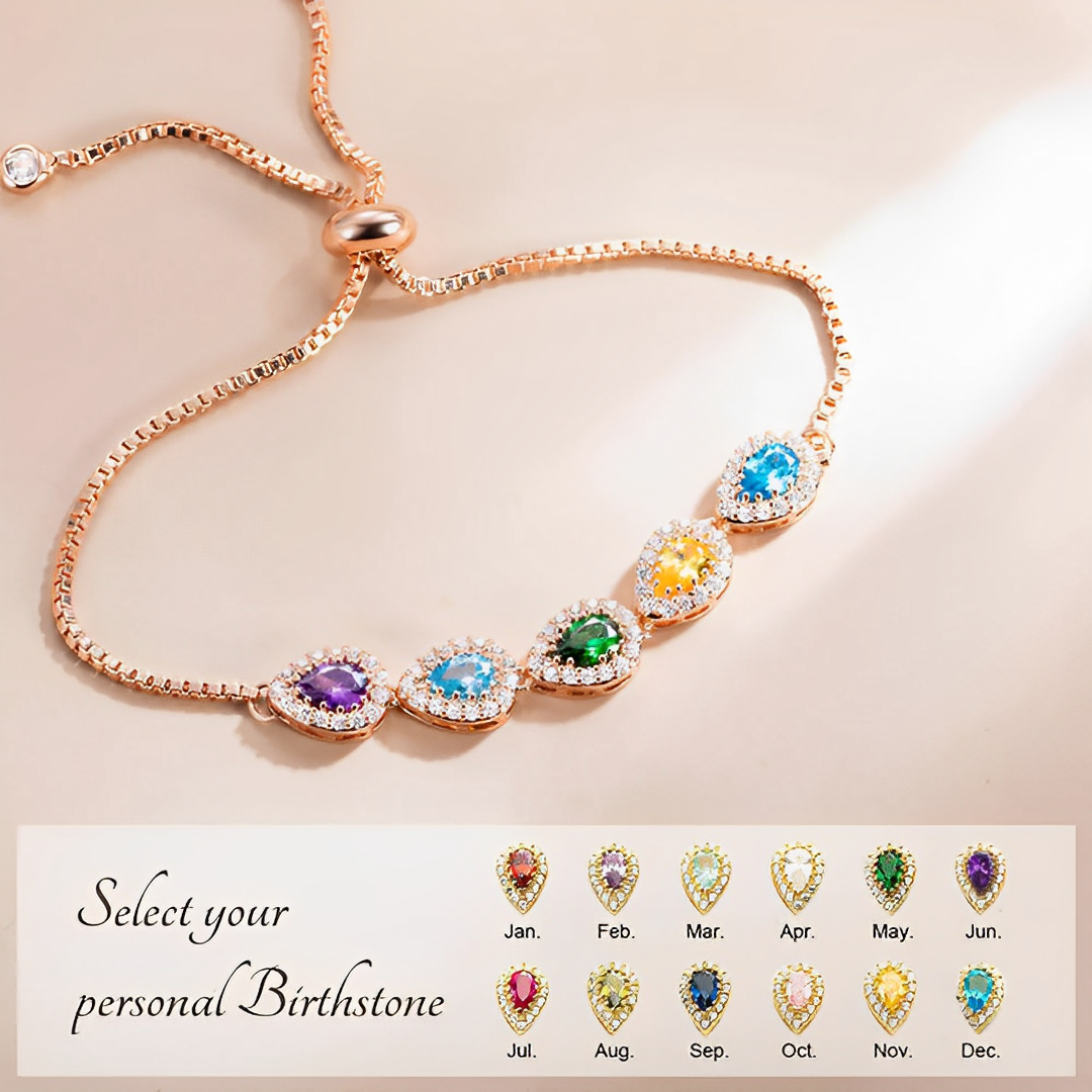 Adjustable Dropshaped Birthstones Family Bracelet