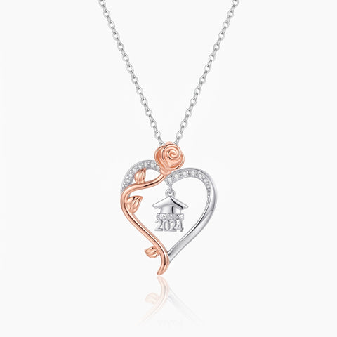 Personalized Rose Heart Graduation Necklace