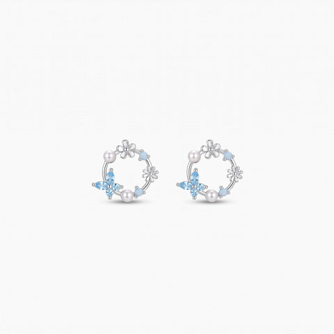 Butterfly Birthstone Pearl Floral Stud Earrings