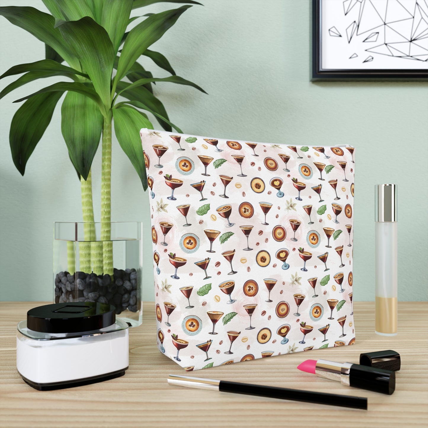 Espresso Martini Print Cotton Cosmetic Bag/Makeup Travel Pouch