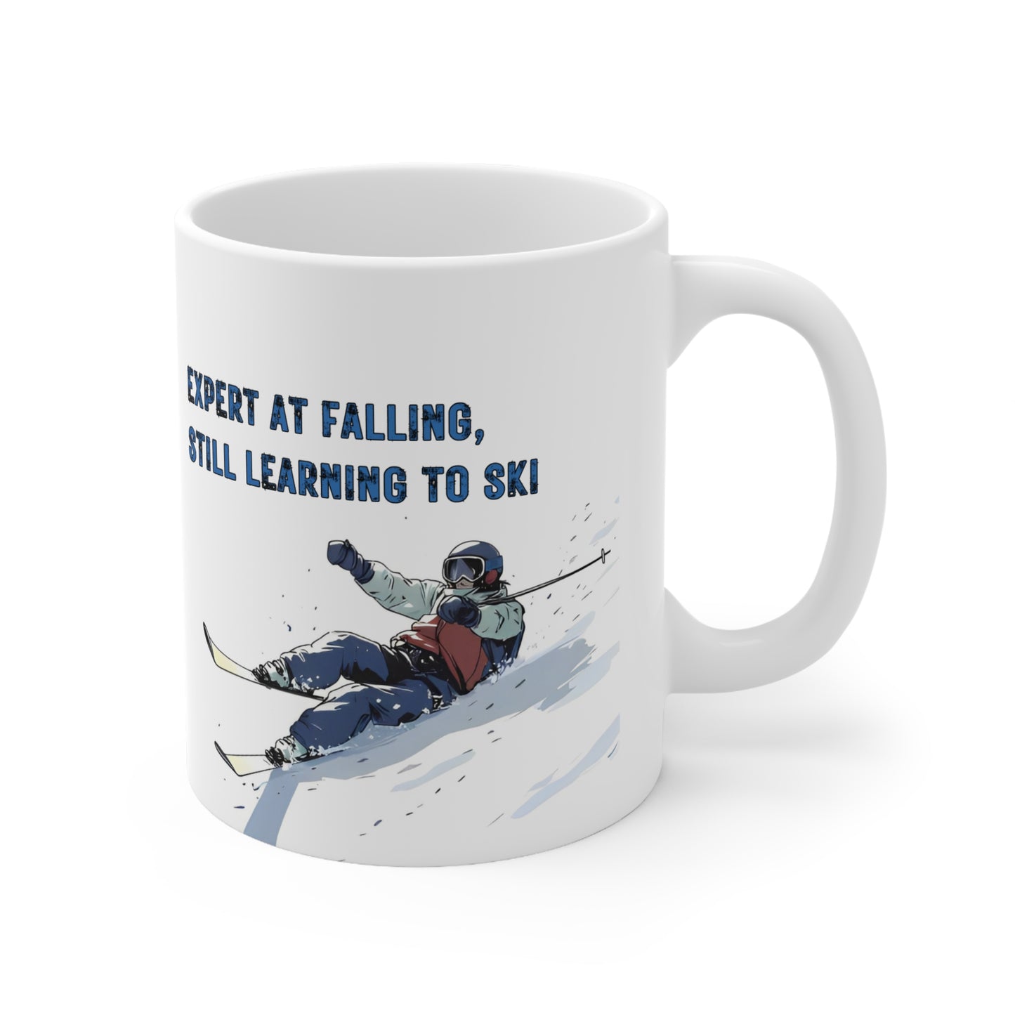Expert at Falling Still Learning to Ski, Beginner Skier Themed 11oz Ceramic Mug