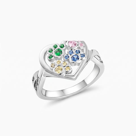 Custom Paw Heart Birthstone Ring with 1-4 Paws