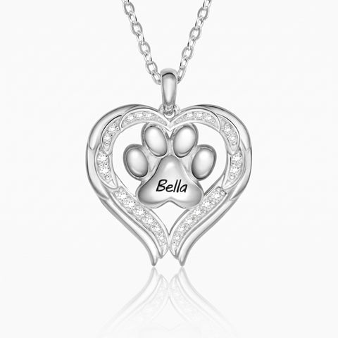 Personalized Heart Pet Paw Necklace