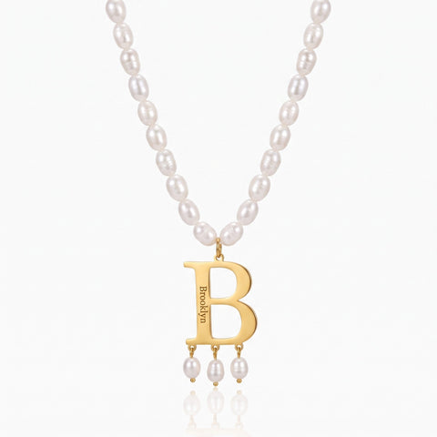 Pearl Necklace with Custom Initial Charm