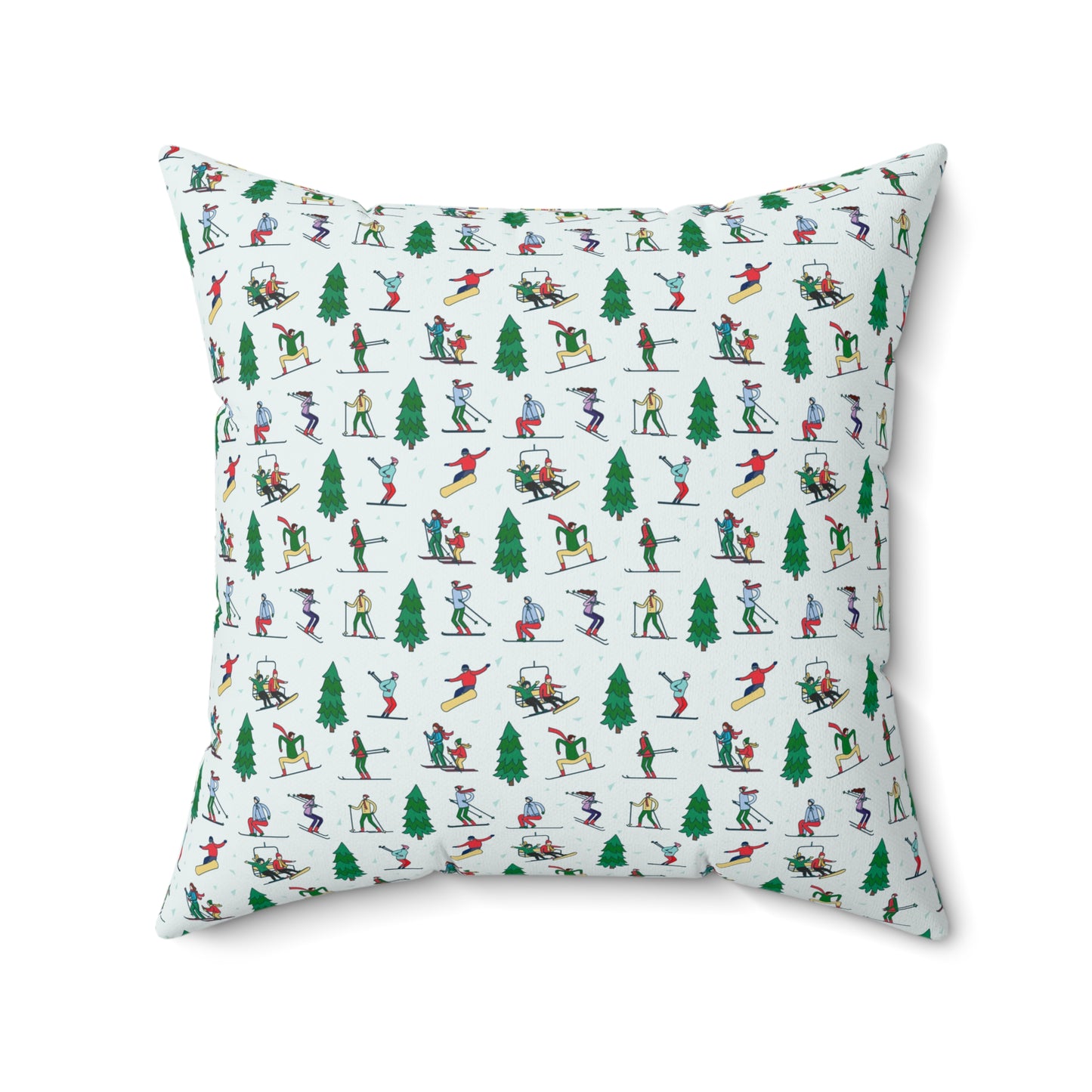 Ski Themed Winter Landscape Print Square Cushion Pillow