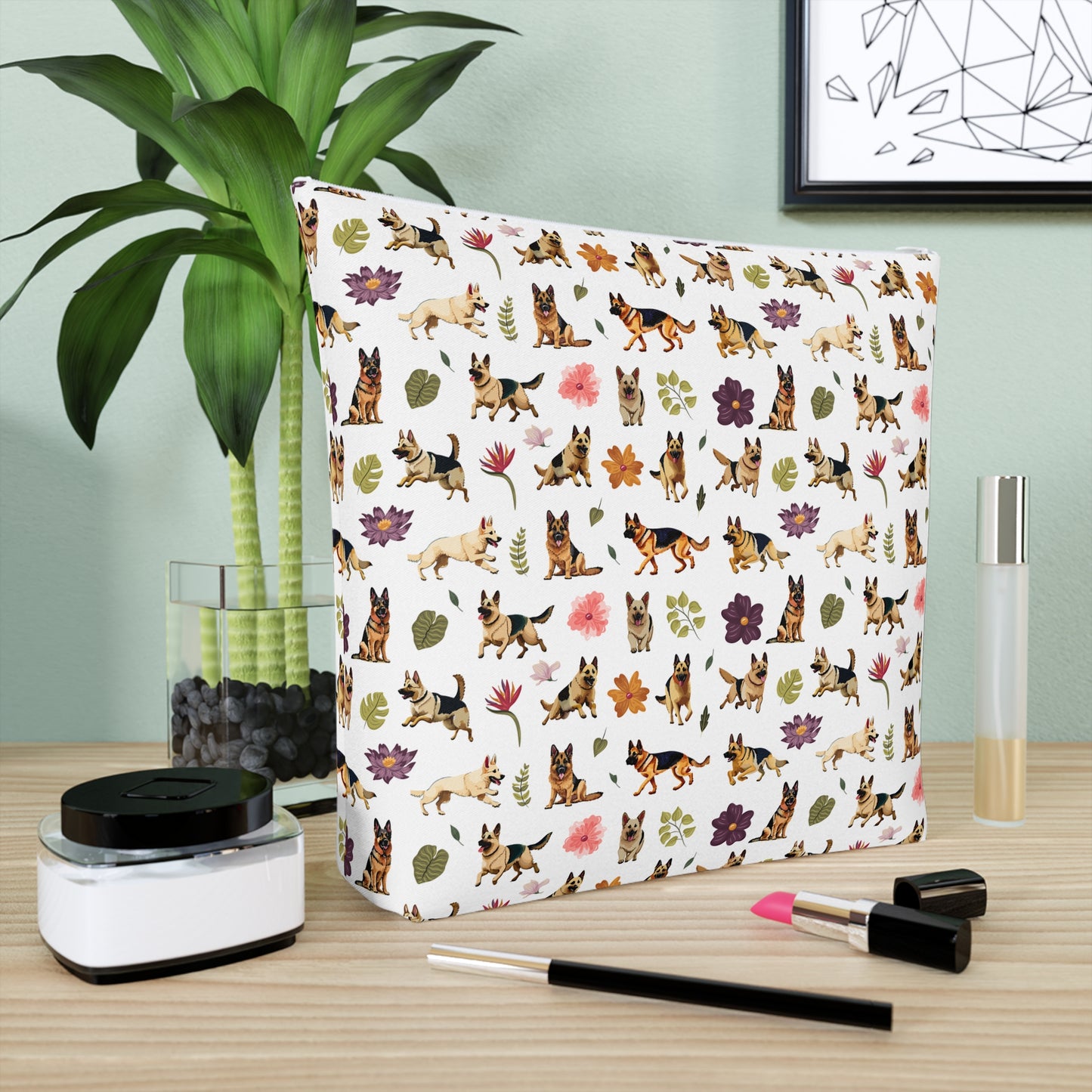 German Shepherd Print Cotton Cosmetic Bag/Makeup Organizer & Travel Pouch