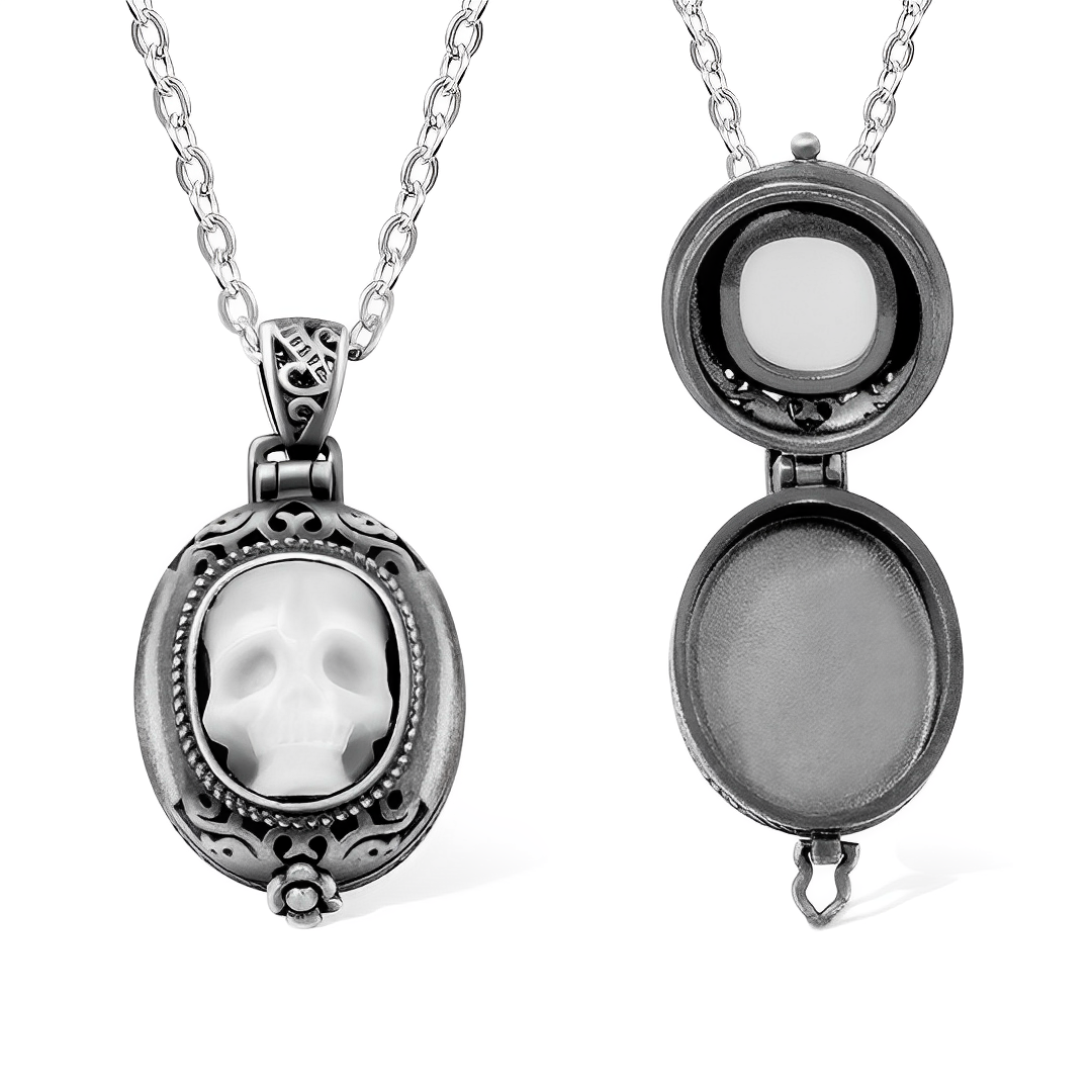 Personalized Vintage Gothic Pearl Skull Locket Necklace + Engraving