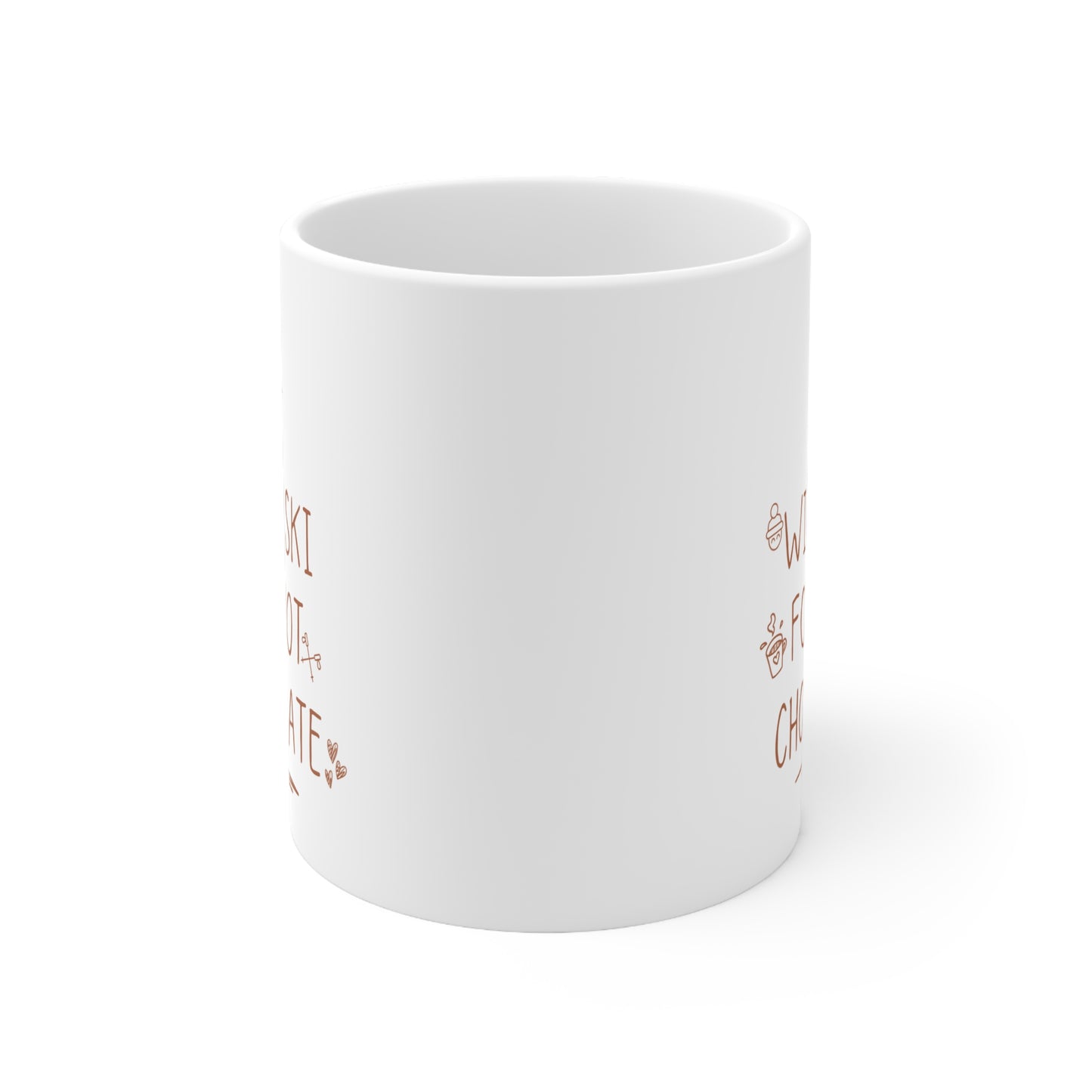 Will Ski for Hot Chocolate, Ski Winter Sport Themed 11oz Ceramic Mug
