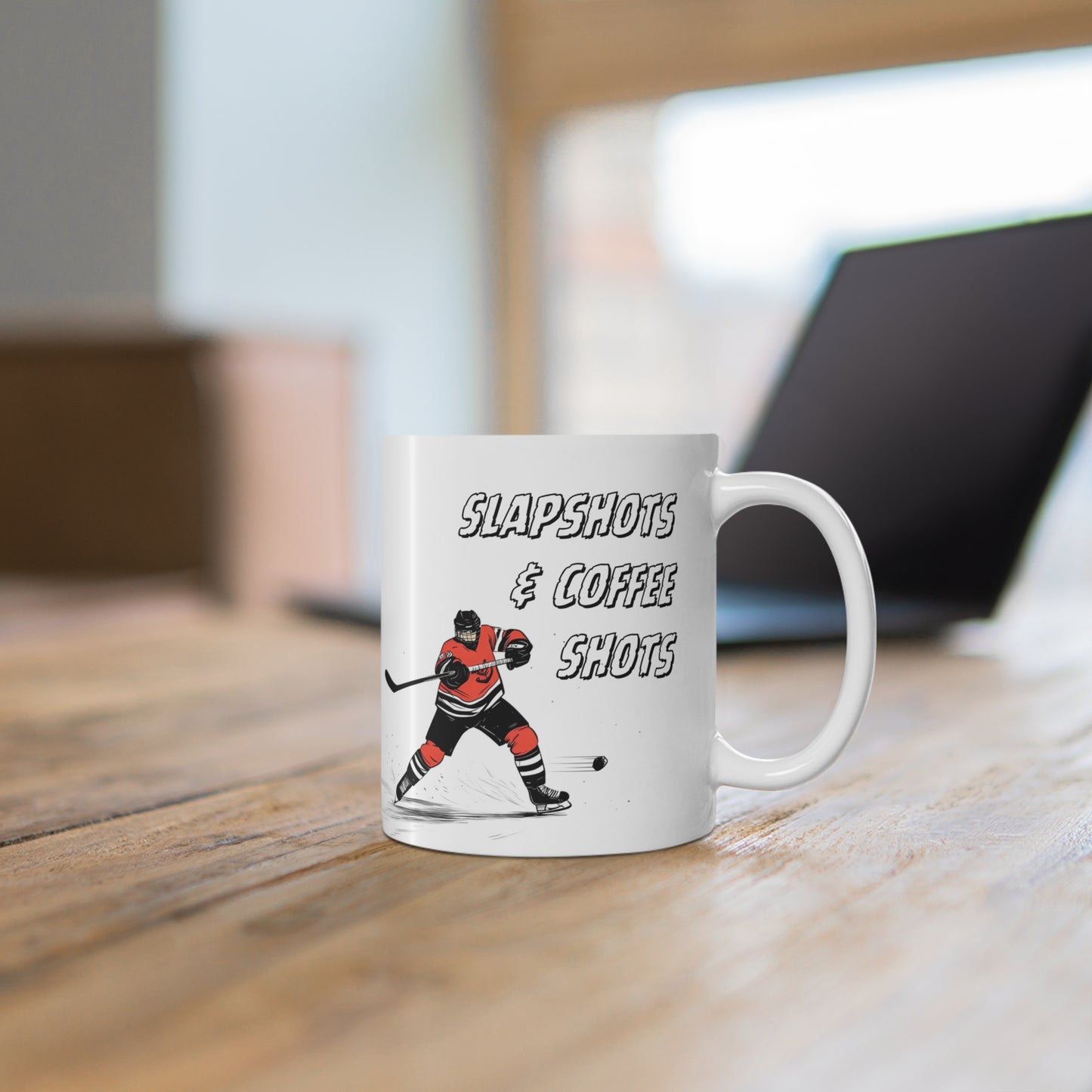 "Slapshots and Coffee Shots" Ice Hockey Themed 11oz Ceramic Mug