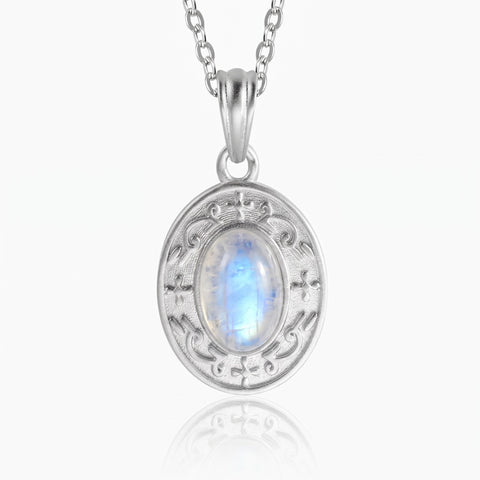 Moonstone Charm Necklace with Custom Backside Engraving
