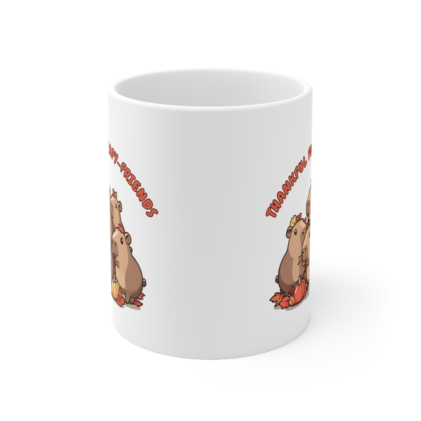 Thankful for Capy-friends, Thanksgiving Kawaii Capybaras 11oz Ceramic Mug