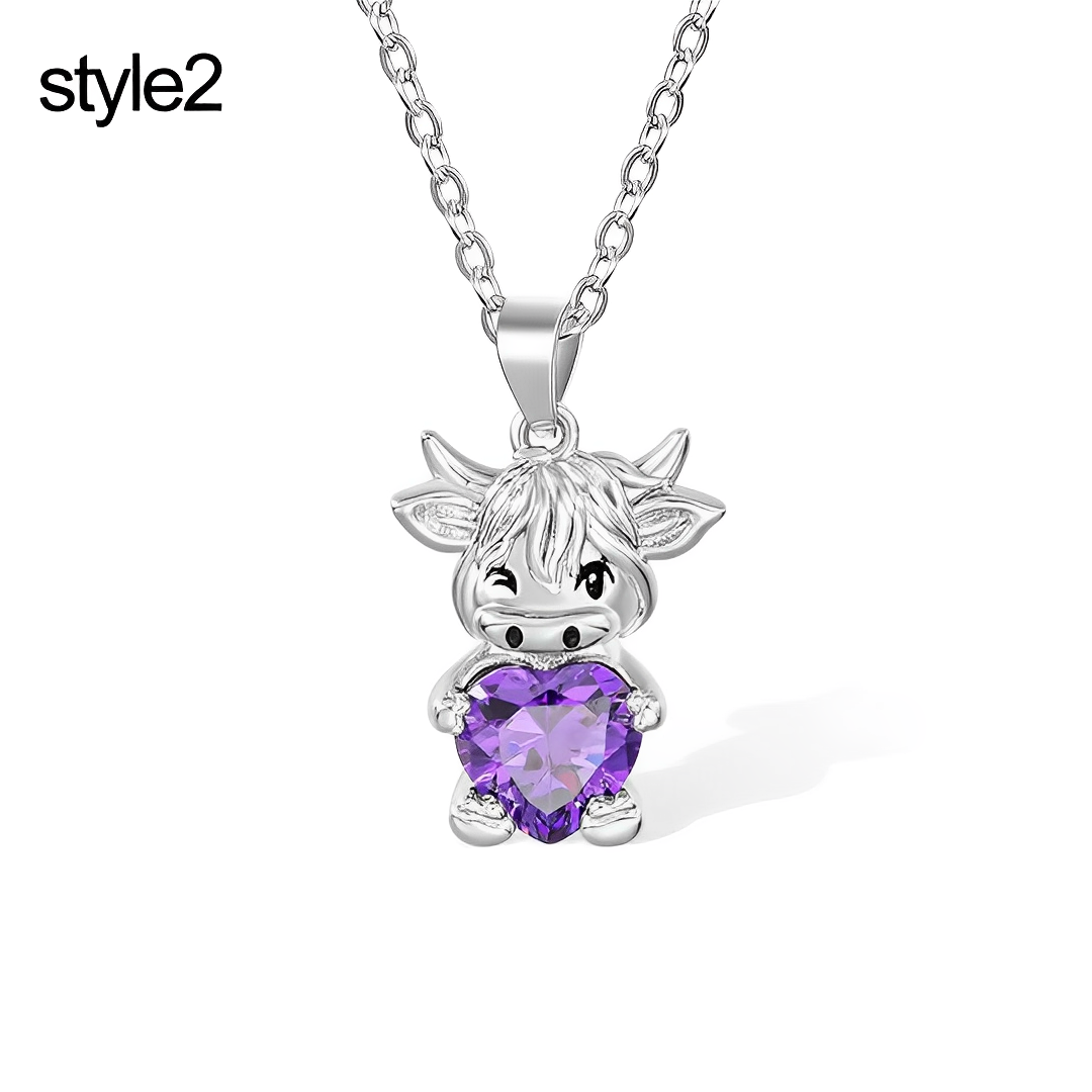Highland Cow Necklace with Custom Birthstones